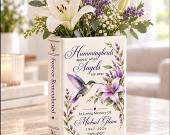 Vaso commemorativo personalizzato con colibrì, regalo di condoglianze personalizzato, vaso per fiori "Per sempre ricordato", ricordo della perdita di una persona cara.