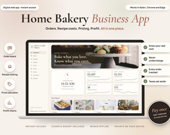 Application pour boulangerie artisanale : calcul du coût des recettes, suivi des commandes de gâteaux, calcul des prix, planification des profits, outil de planification (HTML).