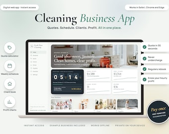 Application web HTML pour entreprises de nettoyage, calculateur de prix de nettoyage à domicile, suivi des clients, planification des horaires de nettoyage, application de comptabilité
