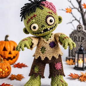 Patchwork Zombie Amigurumi Crochet Pattern, Halloween Doll Tutorial (PDF Download)