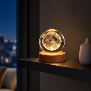 3D-månekristalllampa, USB-varm LED-glob, himmelsk sängbordsdekoration, mångåva för stjärnskådare