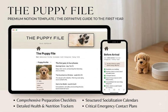 Puppy Planner Notion Template | New Puppy Checklist, Vaccination Tracker & Socialisation Log