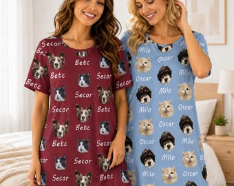 Nachthemd mit Haustiermotiv, personalisierter Haustierpyjama für Damen, Schlafshirtkleid mit Hunde- oder Katzenmotiv, Geschenk für Tierbesitzerinnen