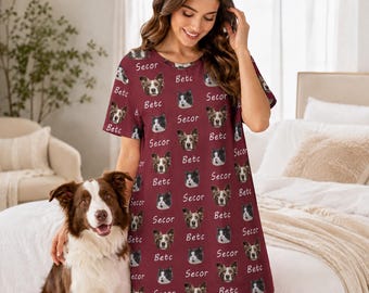 Personalisierter Nachthemd mit Haustierfoto, Damenpyjama, Schlafshirt mit Haustiergesicht, Nachthemd für Hundemama, Nachthemd für Katzenmama, Geschenk für Tierliebhaber