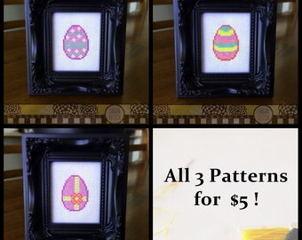 Easter Egg Set of 3 _ Cross Stitch Patterns (Printable PDF Pattern) - Immediate Download from Etsy - Cute Sweet Pastel Traditional