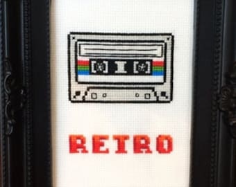 Retro Cassette Cross Stitch Pattern (Printable PDF) - Immediate Download from Etsy - Vintage / Music Tape