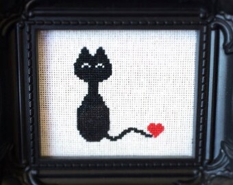 Kitty Love Cross Stitch (Printable PDF Pattern) - Immediate Download from Etsy - Cute Black Cat / Kitten / Kitty