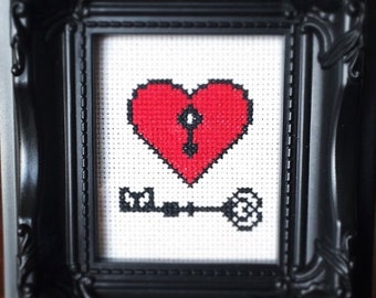 Key to My Heart Printable Cross Stitch Pattern (PDF) - Immediate Download from Etsy - Red Lock Love Unique Needle Craft