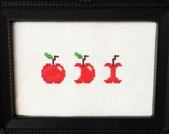 Apple Bites Cross Stitch (Printable PDF Pattern) - Immediate Download from Etsy - Cute Kitchen Fruit Eat SugarStitch