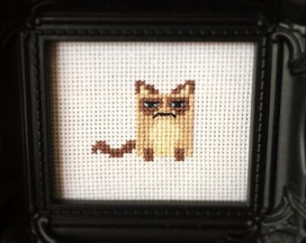 Grumpy Cat Cross Stitch Pattern - Kawaii Version  ( Printable PDF ) - Immediate Download from Etsy - Tarder Sauce Cute Kitten