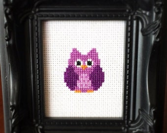 Baby Owl Cross Stitch (Printable PDF Pattern) - Immediate Download from Etsy - Cute Lavender Purple Kawaii