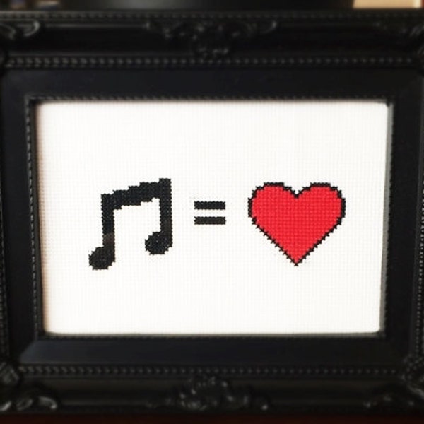 La musique est amour motif de point de croix imprimable (PDF) - téléchargement immédiat à partir d'Etsy - Red Heart Note Unique Needle Craft