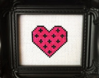 Punk Heart Printable Cross Stitch Pattern (PDF) - Immediate Download from Etsy - Pink Black Cute Unique Needle Craft