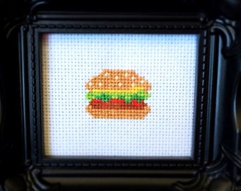 Burger Cross Stitch Pattern ( Printable PDF ) - Immediate Download from Etsy - Cute Kawaii or Cheeseburger.