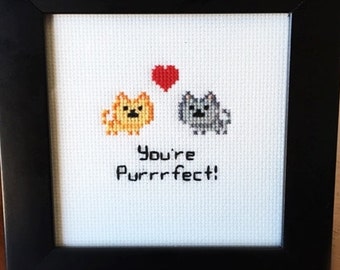 You're Purrrfect Cross Stitch (Printable PDF Pattern) - Immediate Download from Etsy - Cute Cat Love