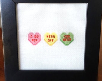 Mean Candy / Conversation Hearts Cross Stitch Pattern ( Printable PDF ) - Immediate Download from Etsy - Nasty Yum