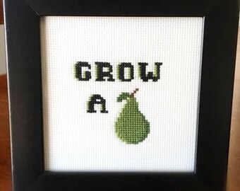 Grow a Pair Cheeky Cross Stitch Pattern ( Printable PDF ) - Immediate Download from Etsy - Get a Pear!