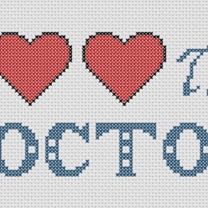 I Love the Doctor Cross Stitch - Inspired by Doctor Who ( Printable PDF ) - Immediate Download from Etsy - Pattern 2 Hearts Tardis Letters