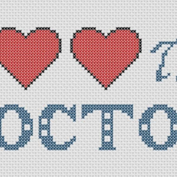 I Love the Doctor Cross Stitch - Inspired by Doctor Who ( Printable PDF ) - Immediate Download from Etsy - Pattern 2 Hearts Tardis Letters