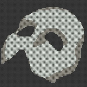 May include: A white masquerade mask with a long, pointed nose and eye holes. The mask is made of a white fabric with a textured surface. The mask is on a black background.