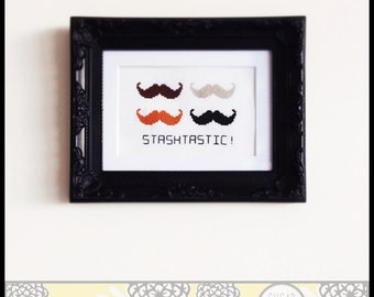 Stashtastic Cross Stitch Pattern (Printable PDF) - Immediate Download from Etsy - Funny Humor Mustache Hipster