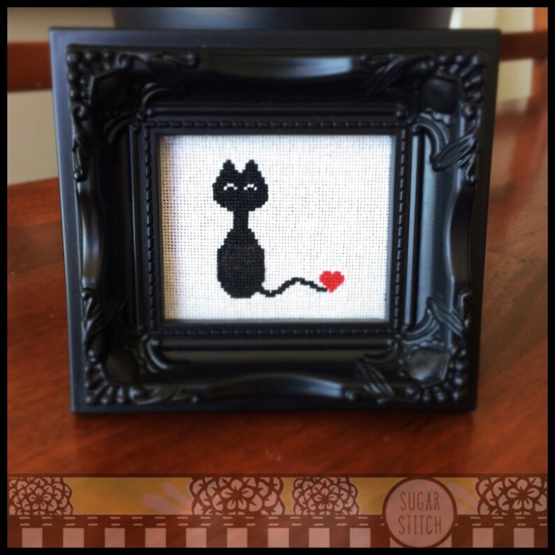 Kitty Love Cross Stitch Printable PDF Pattern Immediate Download from Etsy Cute Black Cat / Kitten / Kitty image 1