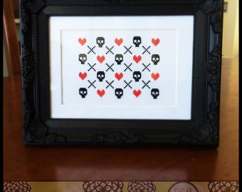 Skulls & Hearts Printable Cross Stitch Pattern (PDF) - Immediate Download from Etsy -  Unique Needle Craft