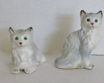 Persian Cat Shakers Green Eyed Cat Salt and Pepper Shakers Porcelain Cat Figurines