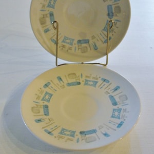 1950&#39;s Blue Heaven Saucer Plates Mid Century Modern Atomic Design by Royal China, USA