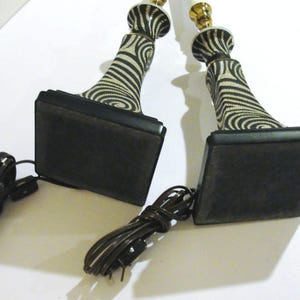 Pair of Unique Candlestick Table Lamps Accent Lighting in Black and White Swirl Design Ceramic Base and Brass Accents image 7