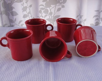 Fiesta Ware Red Mug Set of Five 5 Vintage Coffee Cups Fiesta ware in Red