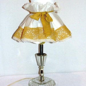 Antique Crystal Table Lamp with Ruffle and Lace Shade Shabby Chic Bedroom Table Lamp