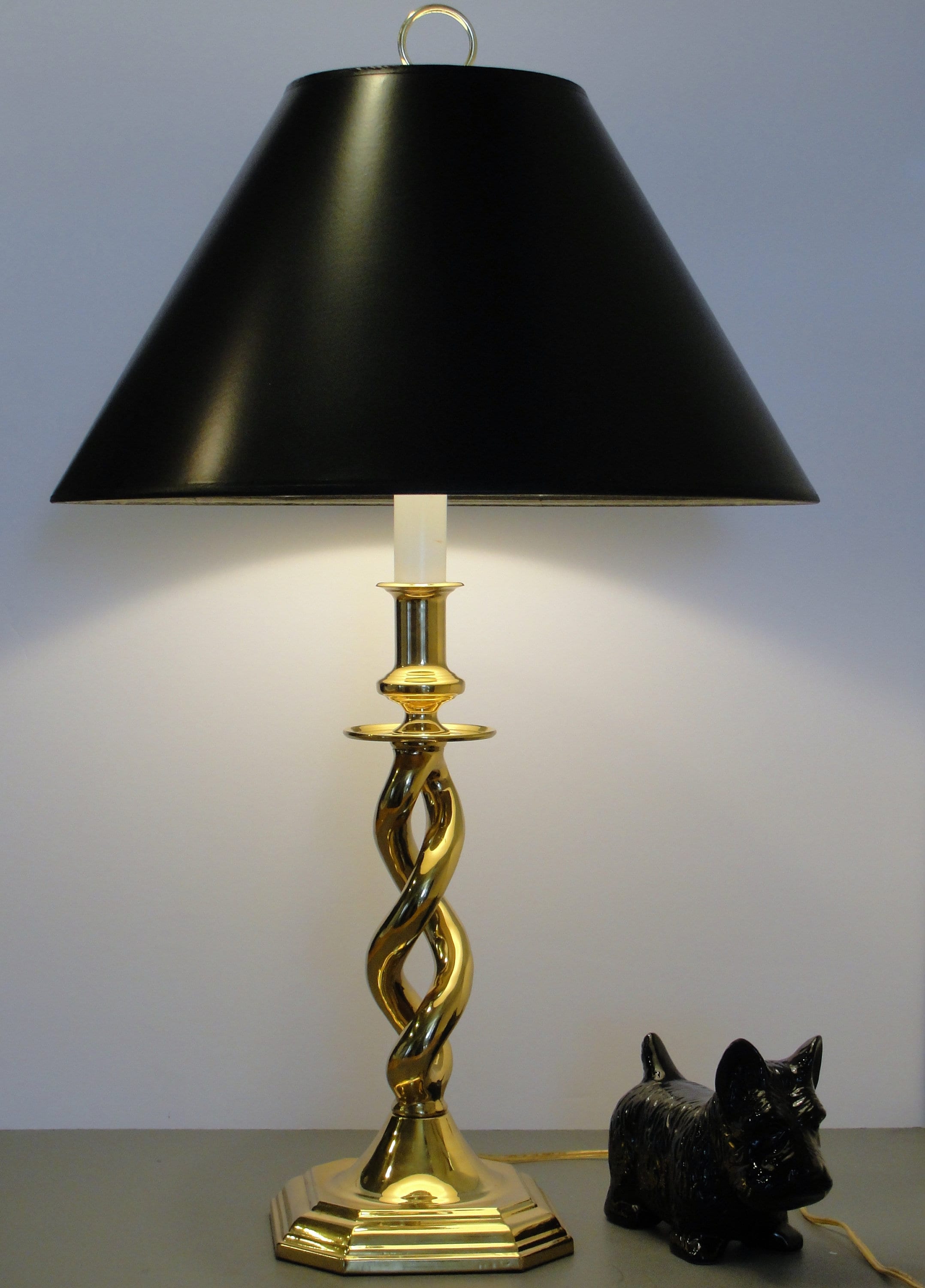 Brass Table Lamp With Brass Ring Finial Twisted Brass Stem and