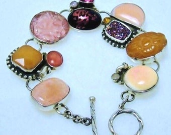 Multi-stone Bracelet in Beautiful Pinks Purples Set in Sterling Silver