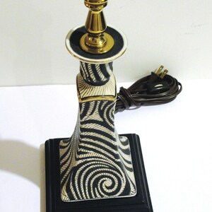 Pair of Unique Candlestick Table Lamps Accent Lighting in Black and White Swirl Design Ceramic Base and Brass Accents image 5