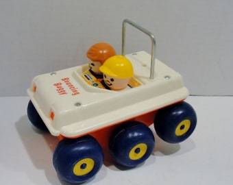 Fisher Price Bouncing Buggy 1973 Fisher Price Toys Made in USA Retro Fisher Price Kids Toys Car with attached Little People