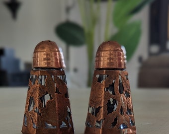 Salt Pepper Shakers Copper Cutwork Design