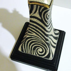 Pair of Unique Candlestick Table Lamps Accent Lighting in Black and White Swirl Design Ceramic Base and Brass Accents image 4