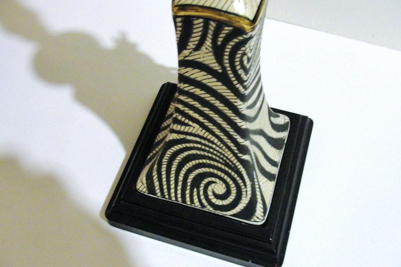 Pair of Unique Candlestick Table Lamps Accent Lighting in Black and White Swirl Design Ceramic Base and Brass Accents image 4