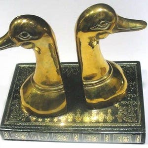 Brass Bookends Mid Century Home Decor Pair of Duck Geese Themed Lodge Decor Brass Library Office Decor
