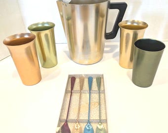 Mid Century Regal Aluminum Pitcher and Tumblers