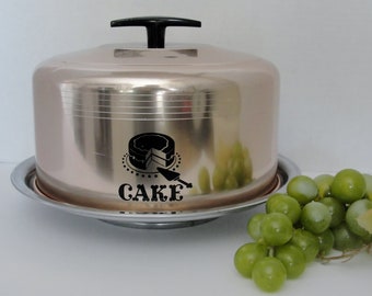 Vintage 1950s Cake Saver on a Lazy Susan Chrome Cake Platter Mid Century