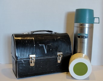 Vintage Steel Lunch Box, Coffee Thermos and Hot/Cold Food Thermos