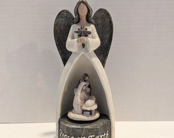 Musical Box Angel with Mary Joseph Baby Jesus