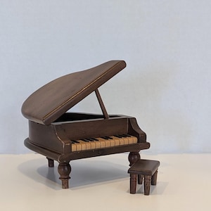 Miniature Wood Piano and Bench with Hinges Fallboard
