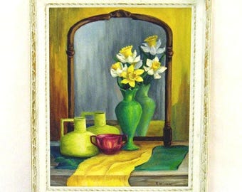 赤と緑の夏の花 - オリジナルアート油絵または紙やキャンバスに印刷
