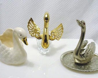 Ein Trio von schönen Schwänen Ring Trinket Dish Swan Collection