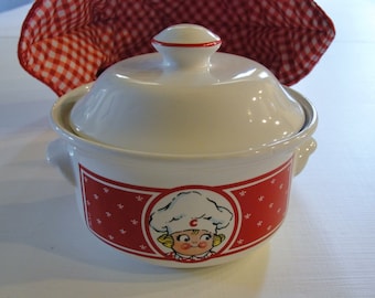 Campbells Soup Porcelain Crock a keep warm cozy soup spoon and the Campbells Soup Girl Collection