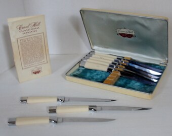 Carvel Hall Fine Cutlery Knife Set of 8 in Original Box and Pamphlet Stainless Steel Blade Steak Knives