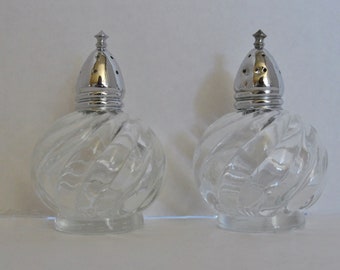 Glass Swirl Salt and Pepper Shakers with Stainless Steel Diamond Cut Tops by the I rice Company NY
